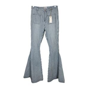 By Together Blue Striped Bell Bottom Jeans Small New High Waisted Boho Flare